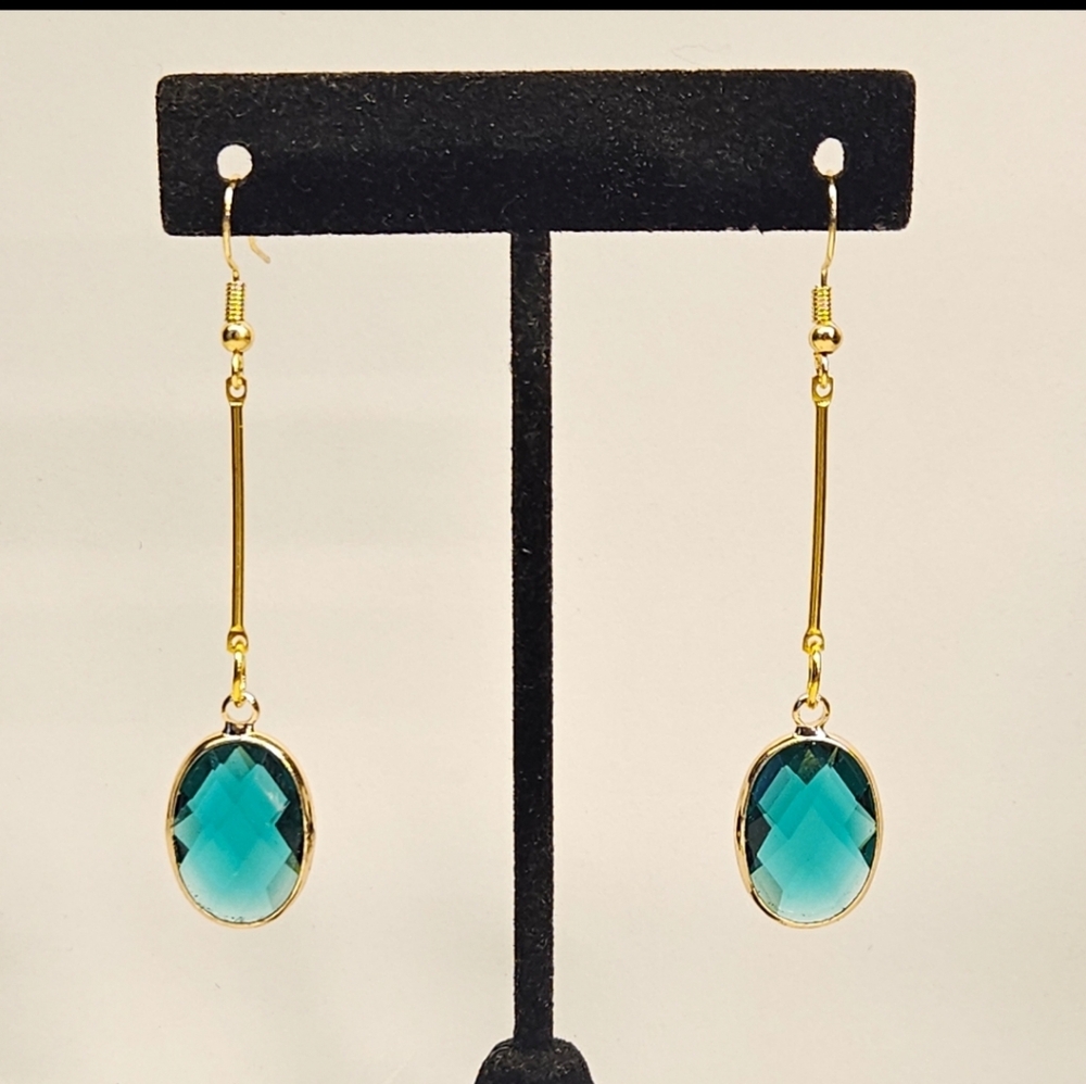 Long Gold And Green Dangle Earrings